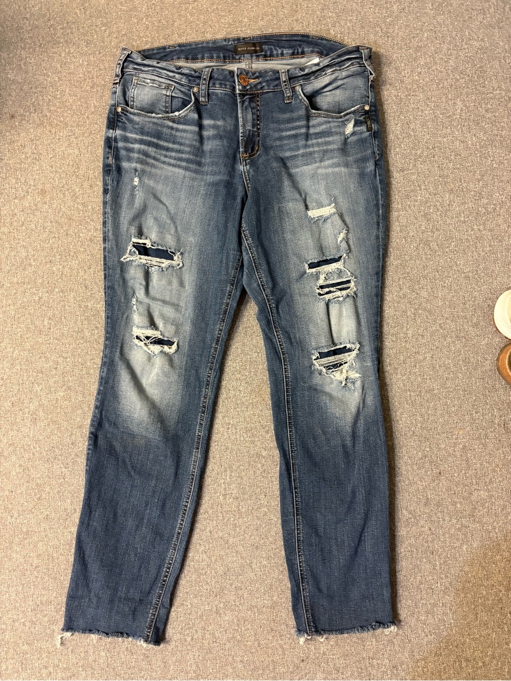 Silver Jeans Women's Straight Leg Distressed Blue Denim